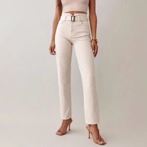Reformation Cynthia Belted High Rise Straight Jeans – Bone (Size 31)